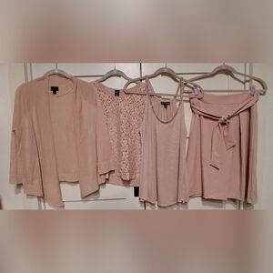 Worthington (JC Penney) Blush Pink Skirt Size 10P + Blouse, Tank,  Cardigan- 4pc